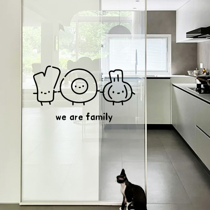 简笔画厨房玻璃门防撞贴纸