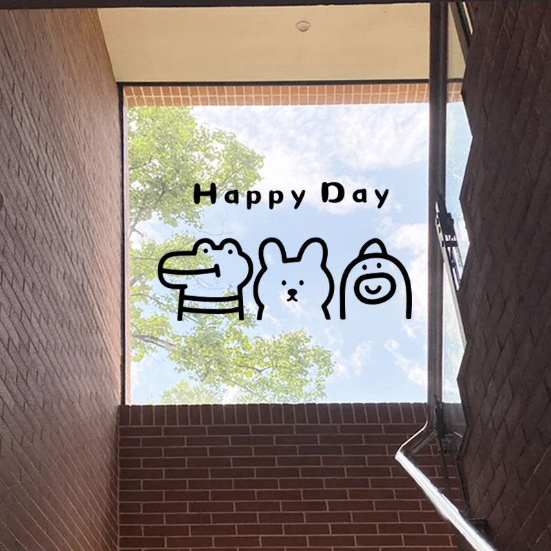 happyday玻璃贴纸装饰小图案 咖啡店英文字拍照贴纸防撞玻璃门贴