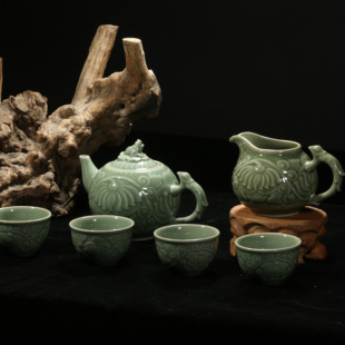 耀州窑天青秘色瓷茶盏青瓷茶具茶壶公道套组礼盒装360ml