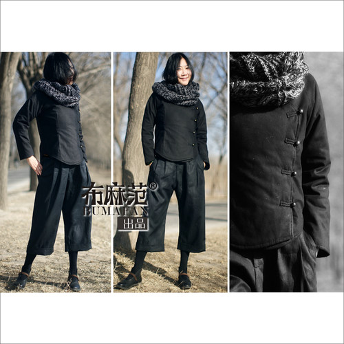 原创风斜襟黑色棉袄