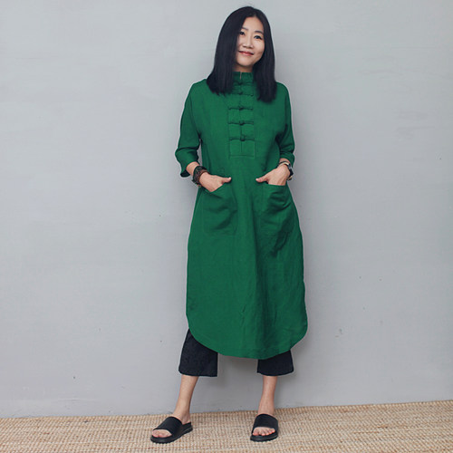 姜欢原创美院中式盘扣连衣裙