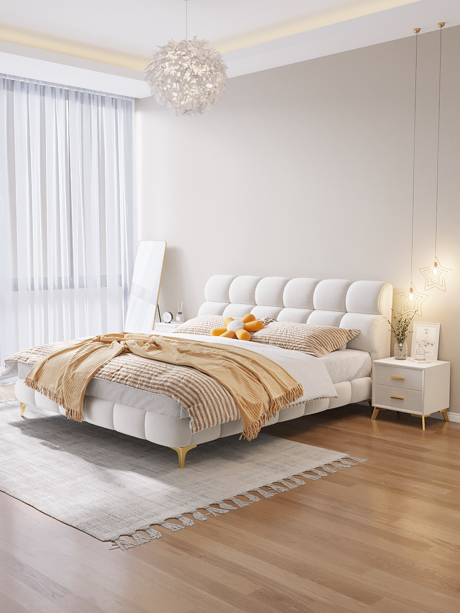 新款奶油风软体床布艺床皮床1.5米双人床   1.8米大床