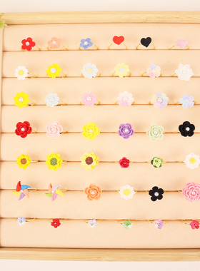 戒指合集！手工编织小花戒指微钩成品毛线向日葵玫瑰花朵旋转千喜