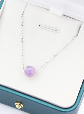 圆形礼物925银颈链项链欧泊小球