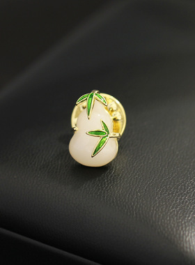 国风玉石葫芦镀金胸针防走光扣