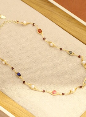 绿松石欧美镀金细款颈链小众短款