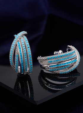 s925银针耳饰彩色锆石耳钉 潮小众设计感几何线条交叉C圈白色耳环