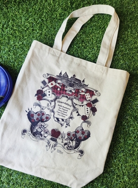 尾货日单扭曲仙境Heartslabyul印花棉麻帆布包单肩托特包