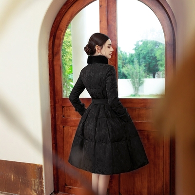 中长款白鹅绒羽绒服水貂毛中国风