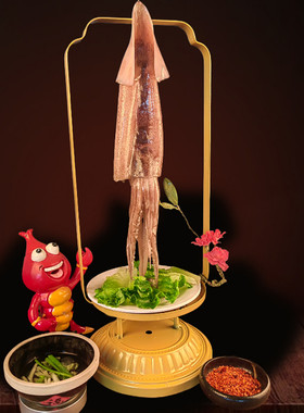 韩式烤肉特色大鱿鱼炸物网红火锅店创意铁艺鸭肠挂架餐具餐厅商用