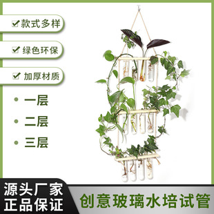 现货挂壁绿植装饰品悬挂式木架玻璃水培试管花瓶植物容器创意家居