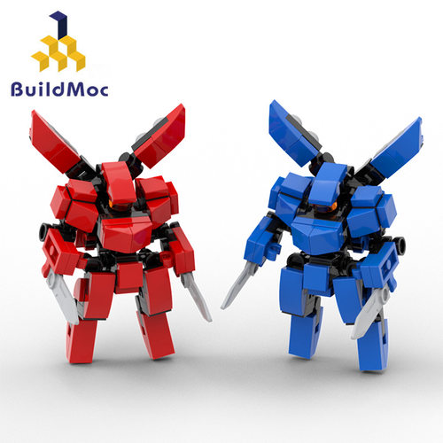 BuildMoc创意设计儿童机甲Mini Mech迷你红蓝机甲拼搭积木玩具