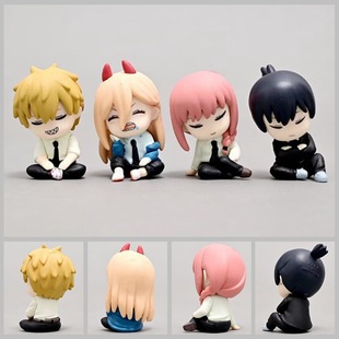 Q版4款靠肩睡 电锯人 链锯人 电次 帕瓦 玛奇玛 公仔模型盒装手办