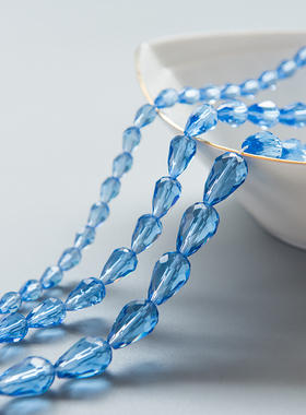浅蓝色切面水滴水晶珠 玻璃水晶水滴珠 直孔水晶串珠 diy手工散珠