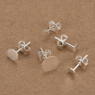 925银耳针空托耳钉纯银平头珍珠手工diy饰品配件材料自制女养耳洞