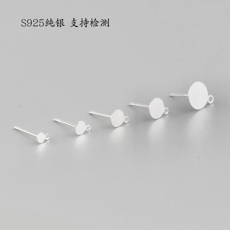 diys925纯银配件平头珍珠耳钉