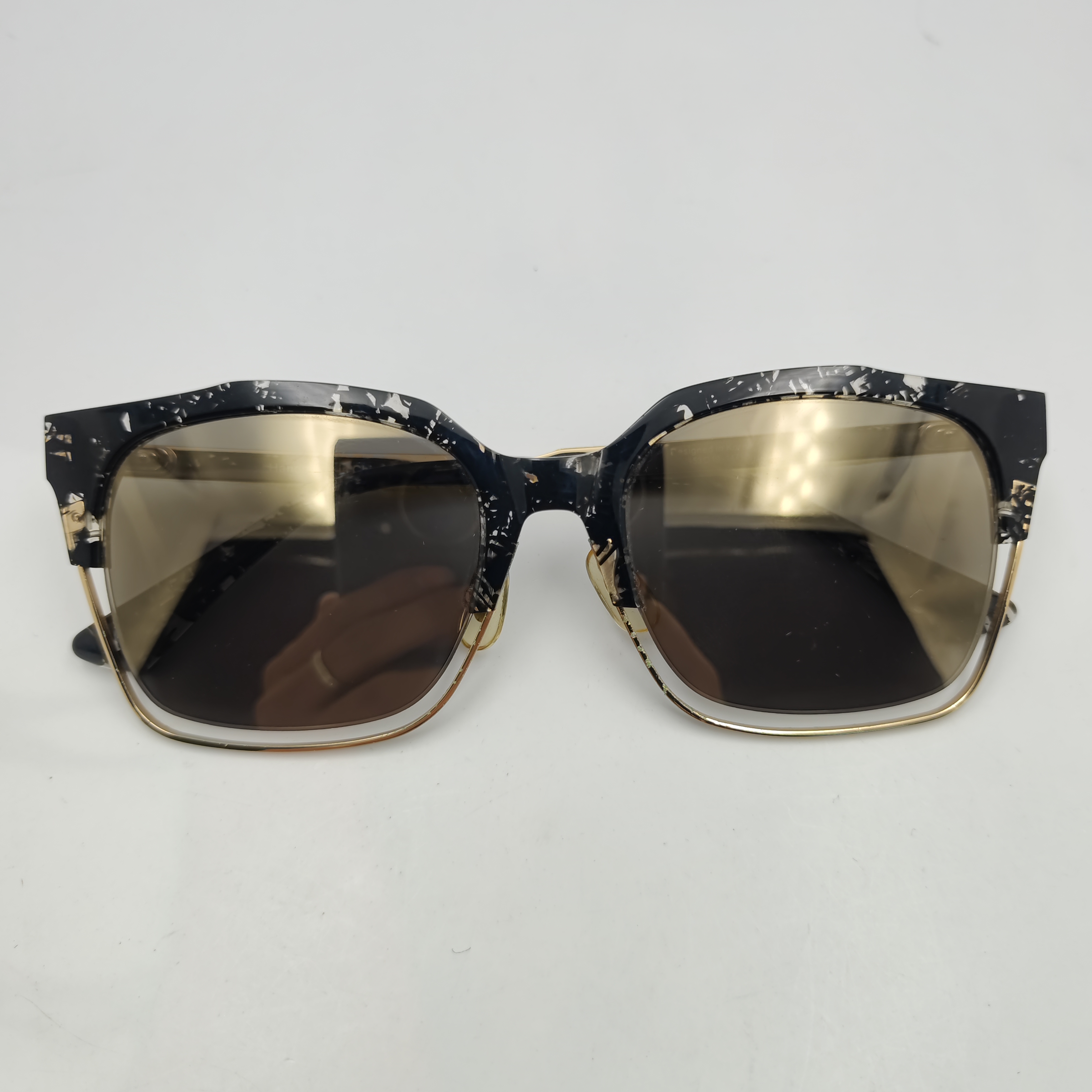 复古方框太阳镜黑树脂纹理金边渐变棕片防紫外线时尚潮流款CE470