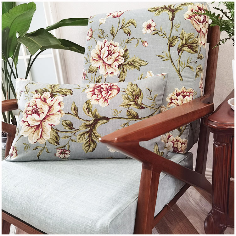 棉麻中式高档沙发套罩蓝色系定制