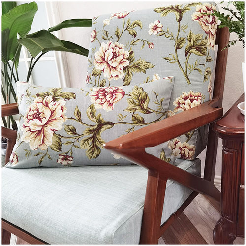 棉麻中式高档沙发套罩蓝色系定制