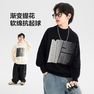 男童冬装韩范半高领宽松毛衣2025新款儿童冬季黑色加厚针织衫