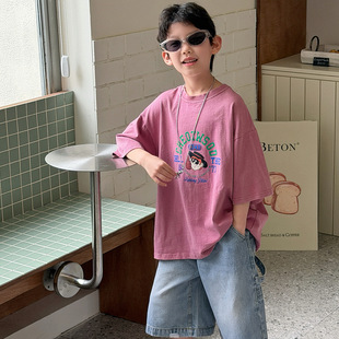 棉小铺男童短袖T恤儿童夏季韩版2026新款潮范美式复古童装衣服潮