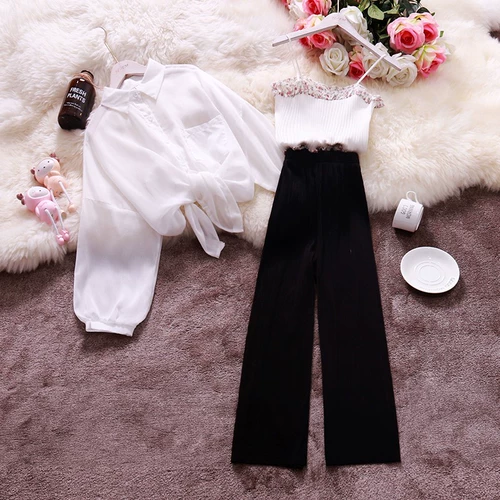 Летний фонарь, трикотажный жилет, штаны, комплект, защита от солнца, цветочный принт, 3 предмета