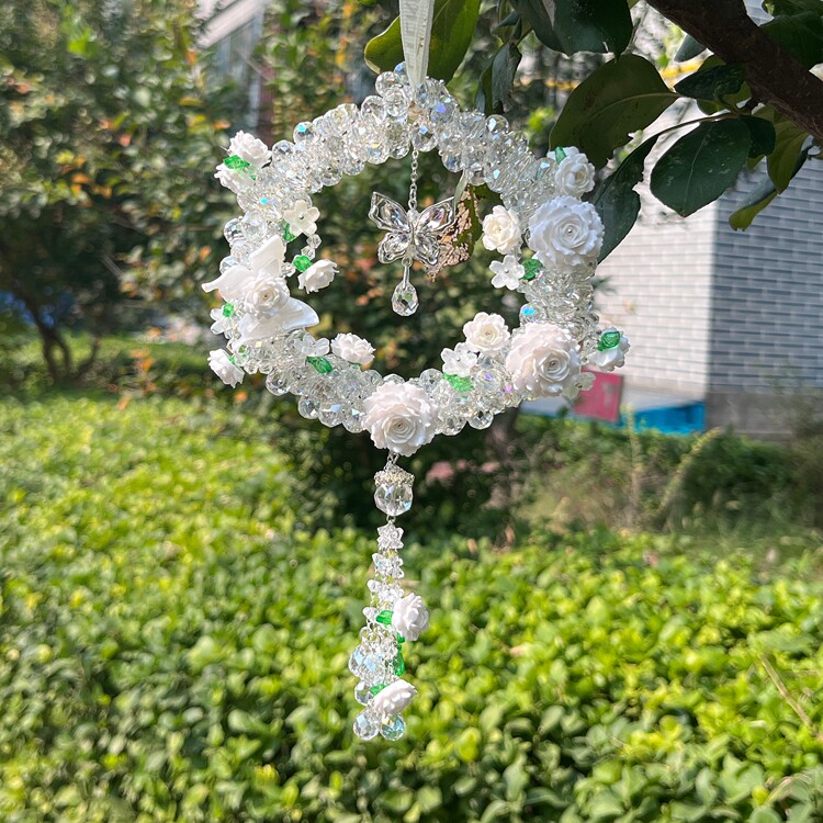 奢华水晶花环流苏蝴蝶车挂