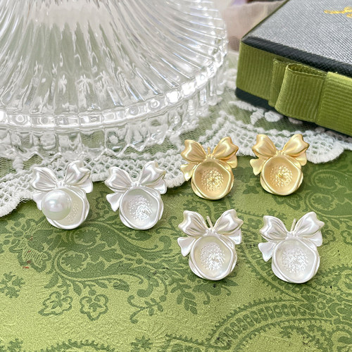 蝴蝶结耳钉镀真金耳饰配件