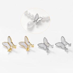 铜镀真金18k金贝母蝴蝶珍珠托扣吊坠扣diy手作项链串珠配件