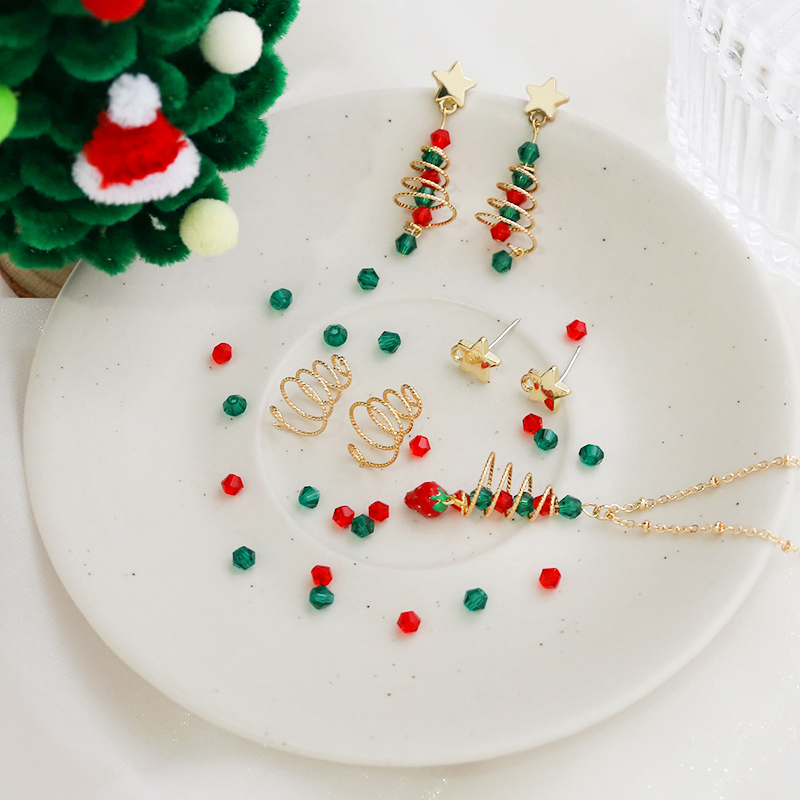 圣诞树耳环吊坠材料包铜饰品配件