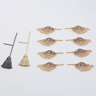 铜镀真金彩色锆石天使翅膀女巫扫把插针diy手工巴洛克阿飘配件