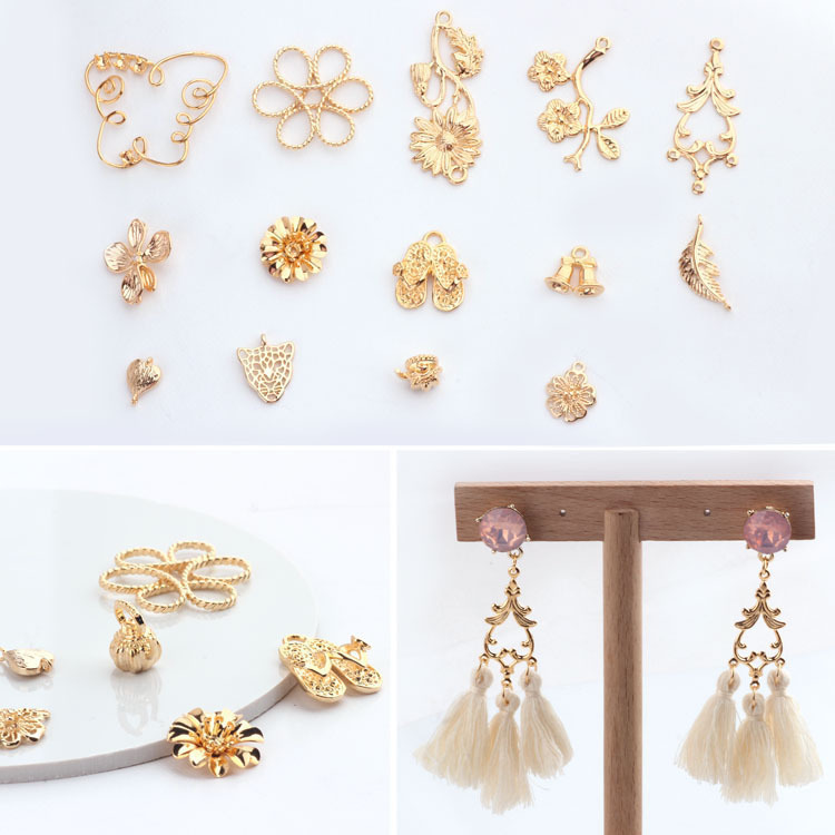 纯铜镀真金几何蝴蝶花朵diy饰品