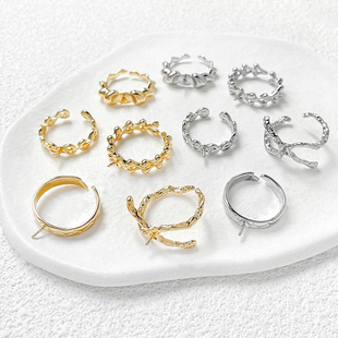 铜包金保色18k镂空戒指珍珠托戒托diy手工饰品指环配件材料