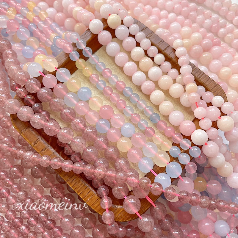 彩色摩根精灵水果糖草莓粉天然石海蓝散珠DIY手链饰品圆串珠配件