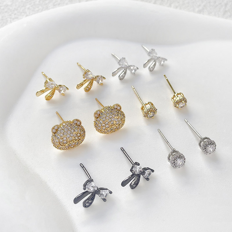 14k铜镀真金保色镶锆石小熊蝴蝶结耳钉diy手作日常耳饰简约耳钉,饰品/流行首饰/时尚饰品新,其他DIY饰品配件,淘宝优惠券,粉丝福利购,淘宝优惠卷