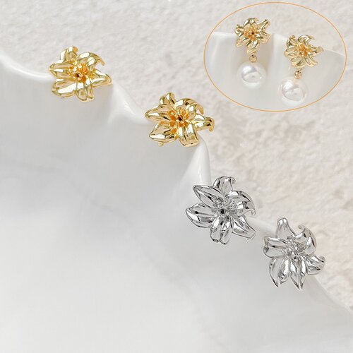 栀子花耳钉铜包金饰品配件