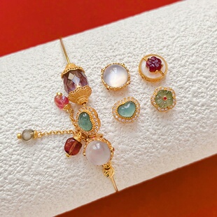 s925银镀真金配件紫水晶彩虹碧玺隔珠珠子提溜diy编绳串珠配件