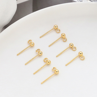 铜镀真金18k圆头单吊耳钉S925银针阿飘手持DIY手工饰品耳饰配件