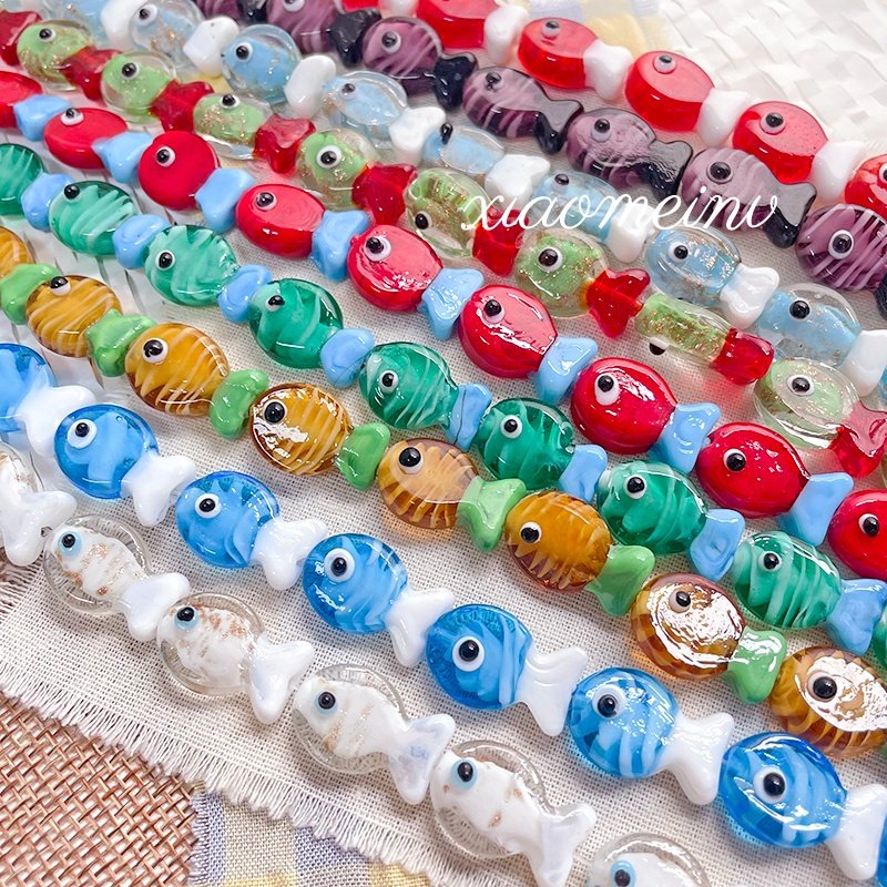 【琉璃小鱼】彩色豆豆鱼波纹鎏金细闪散串珠dou手工玻璃饰品配件,饰品/流行首饰/时尚饰品新,其他DIY饰品配件,淘宝优惠券,粉丝福利购,淘宝优惠卷