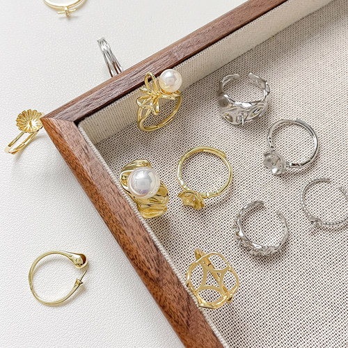 18k铜包金保色不规则花托珍珠戒指diy手工指环戒指圈配件