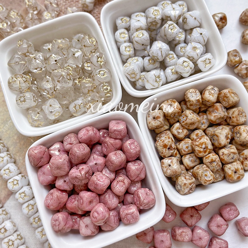 进口捷克筛子花琉璃珠复古描边diy手工手链项链散珠串珠饰品配件