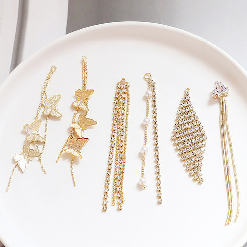 diy包金蝴蝶流苏镶钻菱形耳饰品