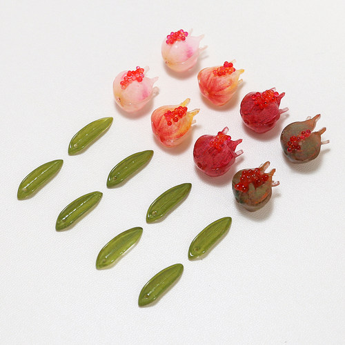 仿真石榴花叶子热缩片树脂配件
