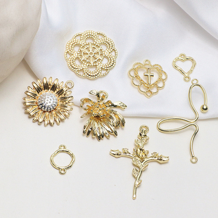 简约风太阳花凋谢美花朵镂空几何吊坠diy手工饰品耳环配件材料