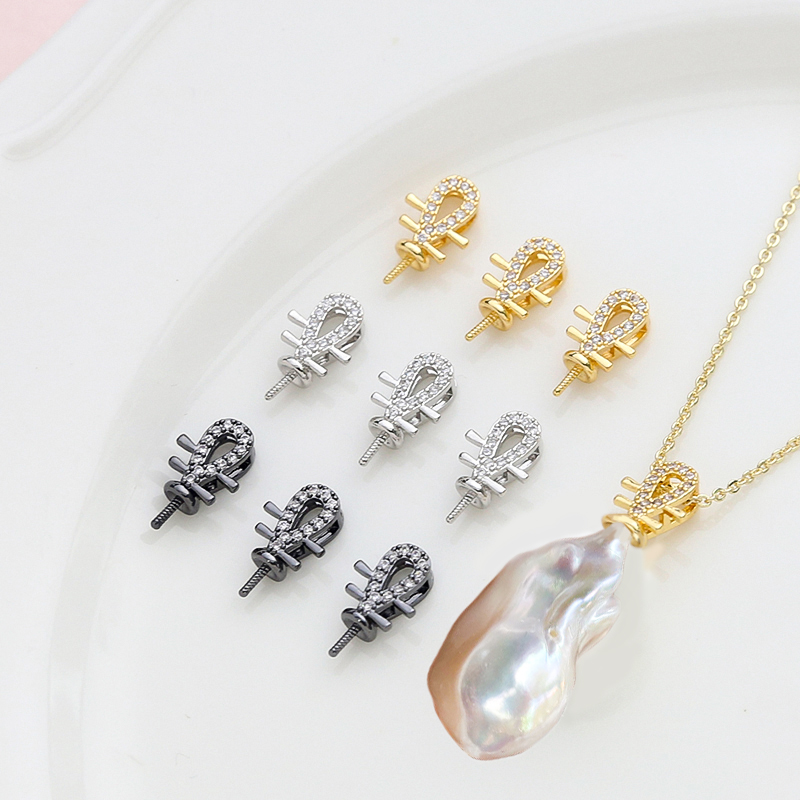 铜镀真金镶锆保色阿飘琵琶头DIY手工饰品自制巴洛克插针配件