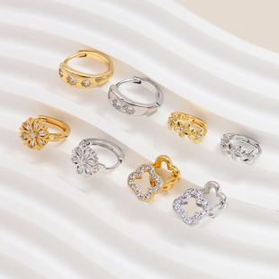 铜镀真金包金保色镶锆ins雪花耳圈耳钩耳扣DIY手工饰品耳饰耳环