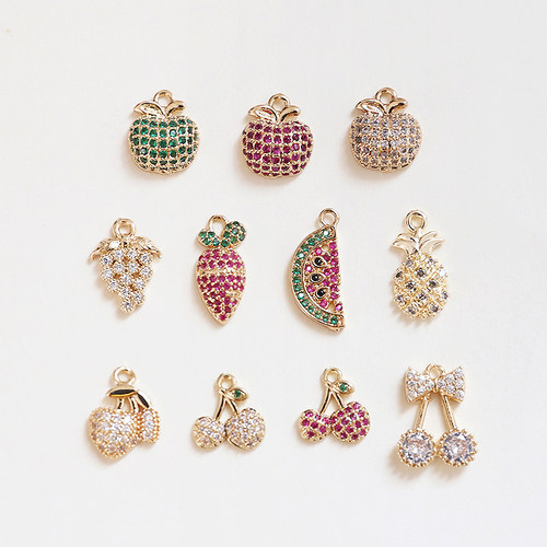 diy水果镶锆石包金西瓜耳环吊坠