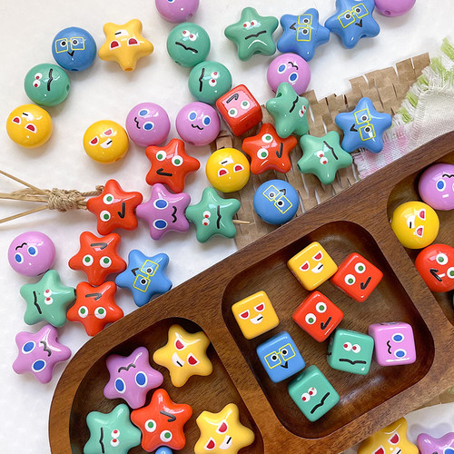 五月天五球应援物料印花方块珠串珠配件diy手机链饰品吊坠散珠