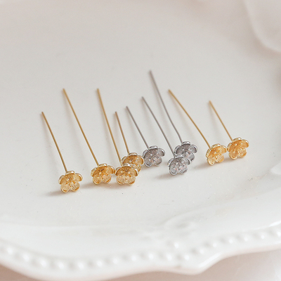 diy花朵包金手工耳饰汉服发簪