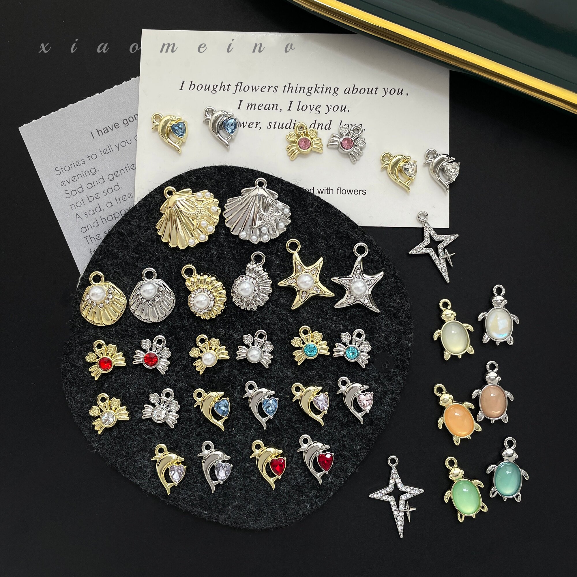 合金镶锆贝珠海洋系列吊坠螃蟹贝壳海星海豚DIY项链手链挂件